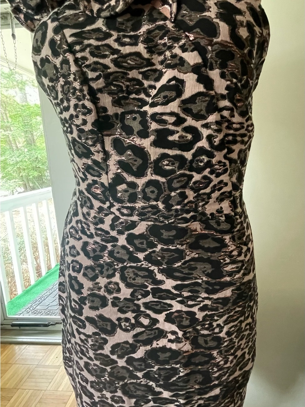 Parker Strapless Leopard-Print Sheath Dress in Taupe and Black